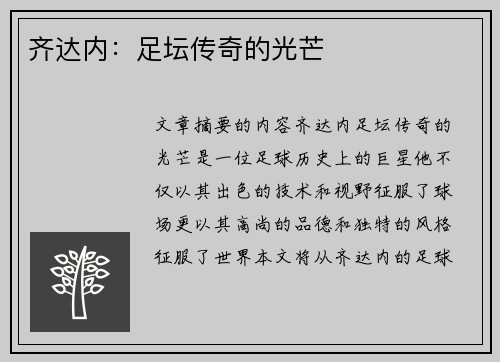 齐达内：足坛传奇的光芒